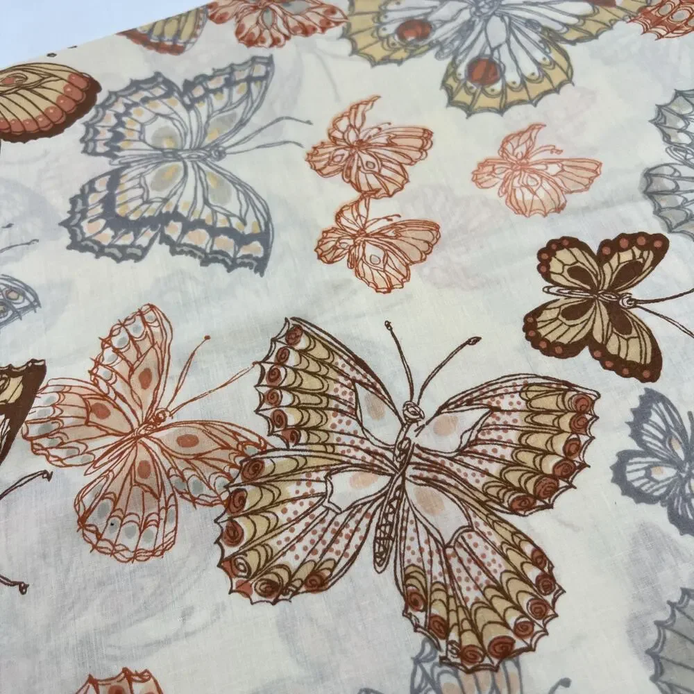 Vtg Butterfly Garden Standard Pillowcase Orange Brown 1970s Retro Percale USA